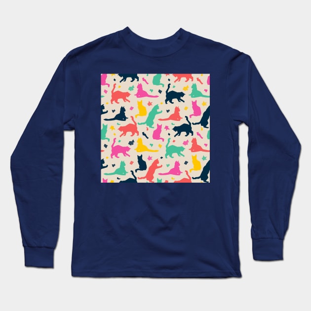 Colorful Matisse Cats Long Sleeve T-Shirt by Carolina Díaz